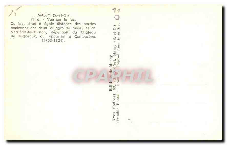 CPA Massy S et O Vue sur le Lac  — Back