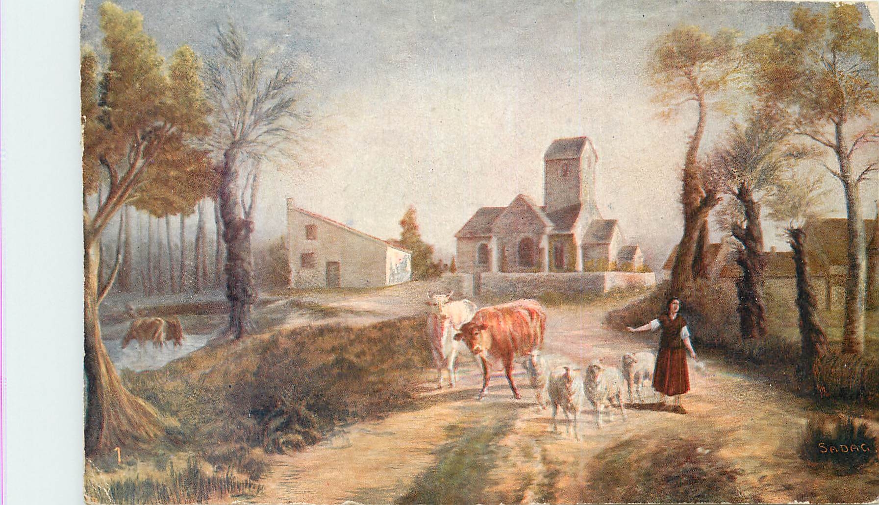 CPA Tableau Jeanne conduisant son troupeau entend les Voix 