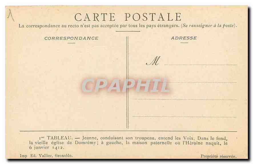 CPA Tableau Jeanne conduisant son troupeau entend les Voix  — Rückseite