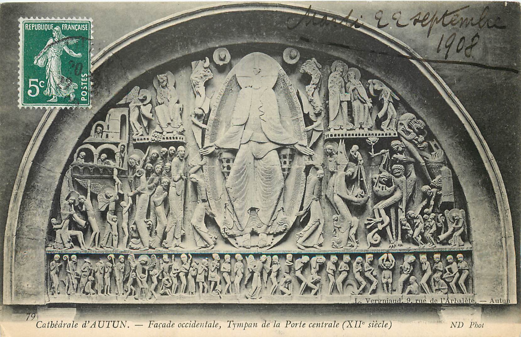 Cathédrale d'AUTUN — Façade occidentale, Tympan de la Porte centrale (XIIe siècle) — ND Phot