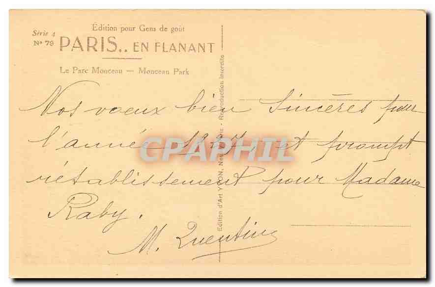 CPA Paris en Flanant Le Parc Monceau  — Rückseite