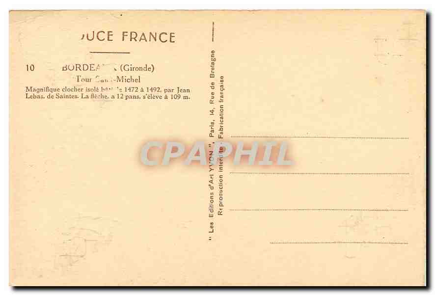 CPA La Douce France Bordeaux Gironde Tour Saint Michel  — Verso
