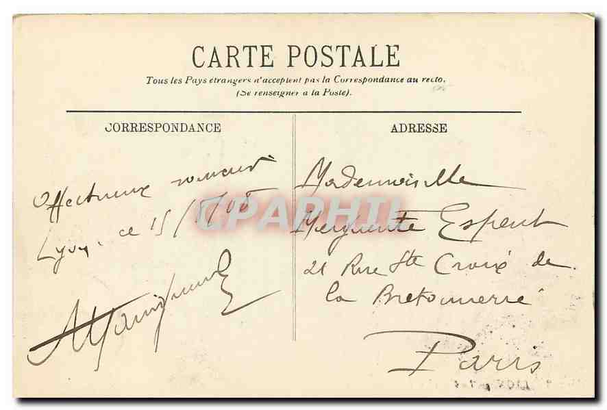 CPA Lyon La Fontaine Bartholdi  — Verso
