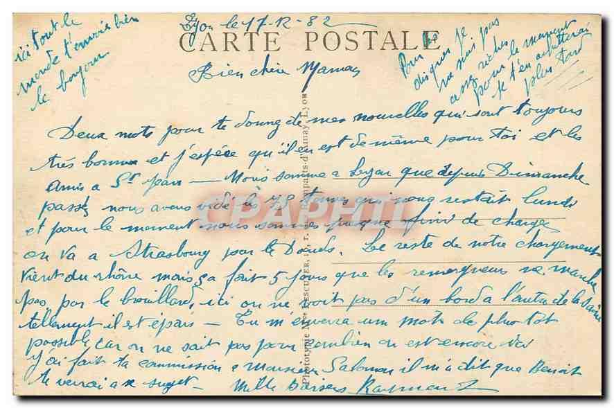 CPA Lyon Pont Wilson et l'Hotel Dieu  — Verso
