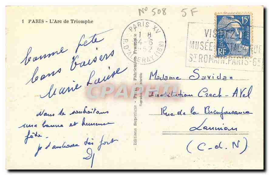 CPA Paris L'Arc de Triomphe  — Rückseite