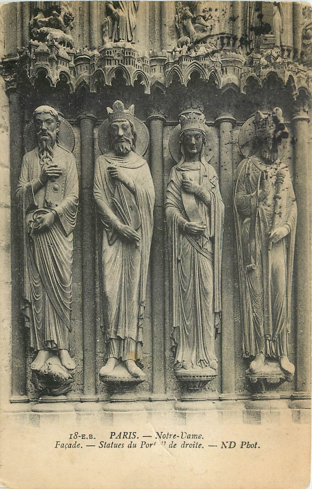 CPA Paris Notre Dame Facade Statues du Portail de droite 