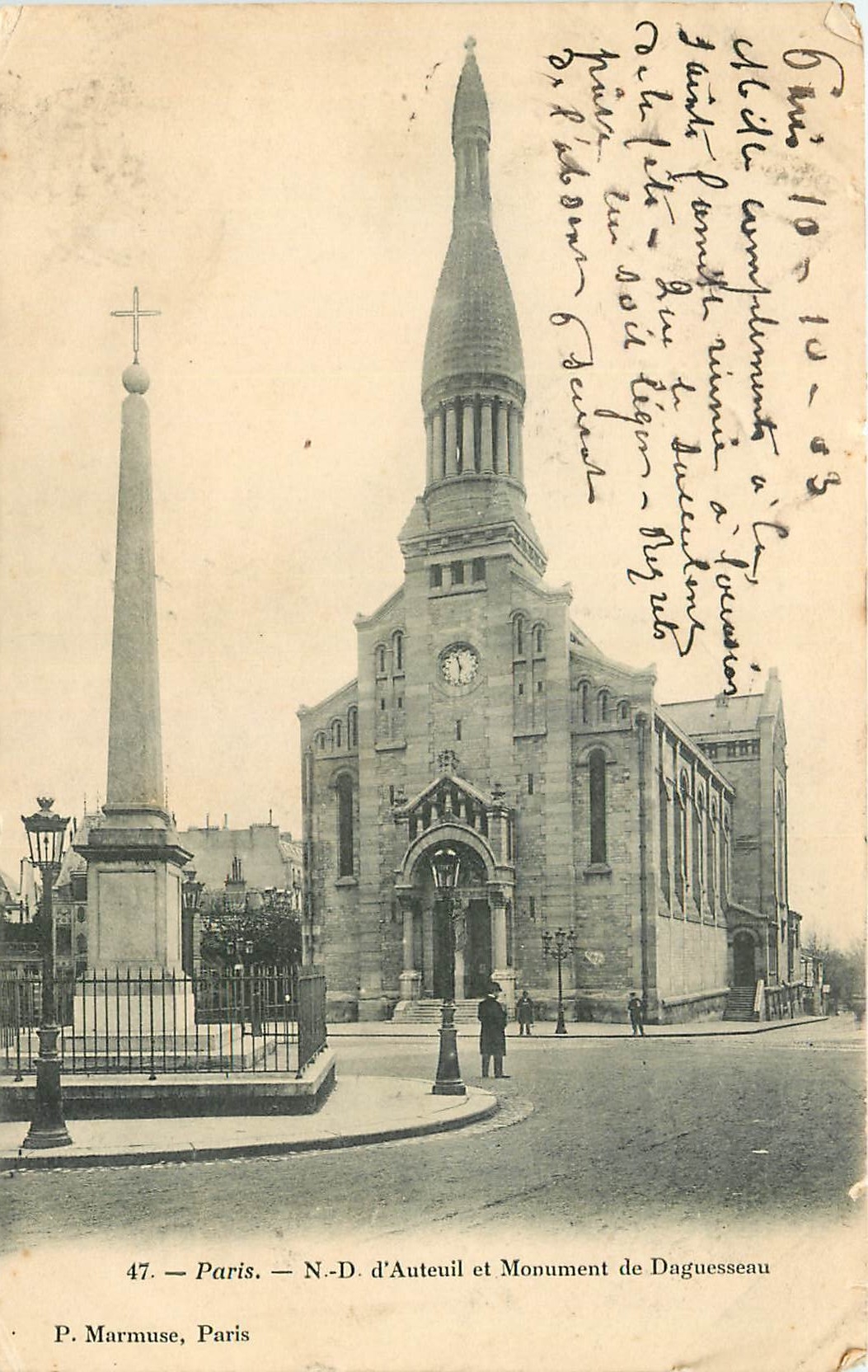 CPA Paris N D d'Auteuil et Monument de Daguesseau 