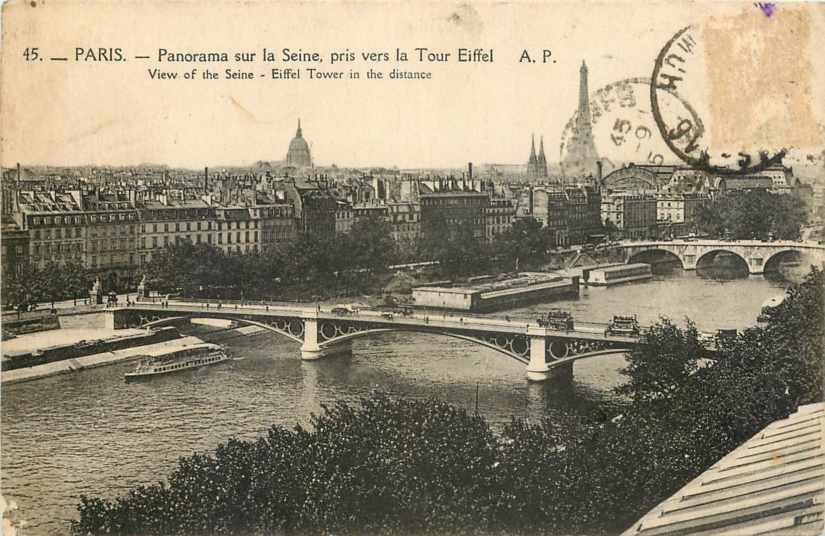 CPA Paris Panorama sur la Seine pris vers la Tour Eiffel 