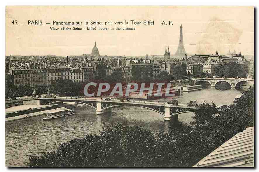 CPA Paris Panorama sur la Seine pris vers la Tour Eiffel 