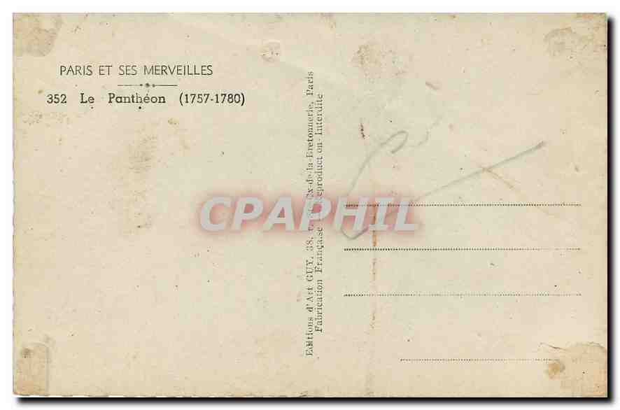 CPA Paris et ses Merveilles le Pantheon 1757 1780  — Rückseite