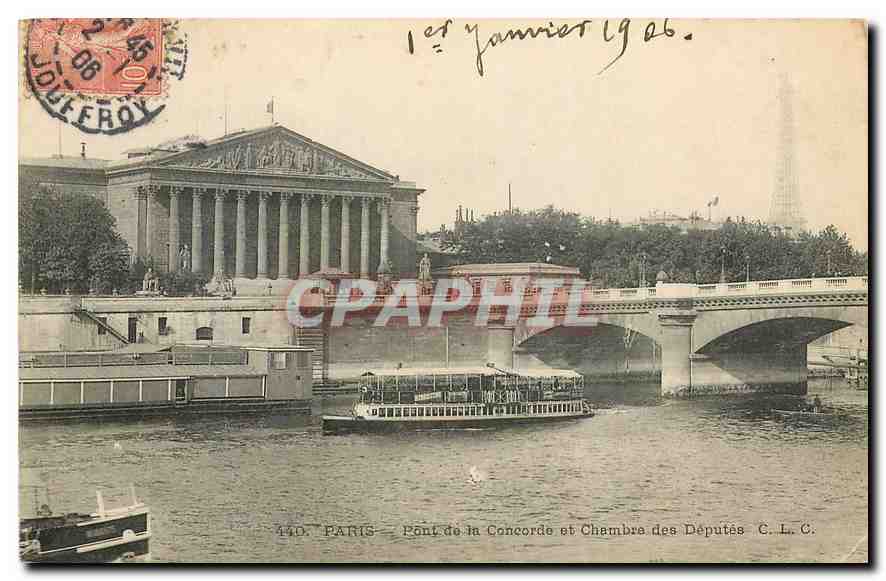 CPA Paris Pont de la Concorde et Chambre des Deputes Tour Eiffel