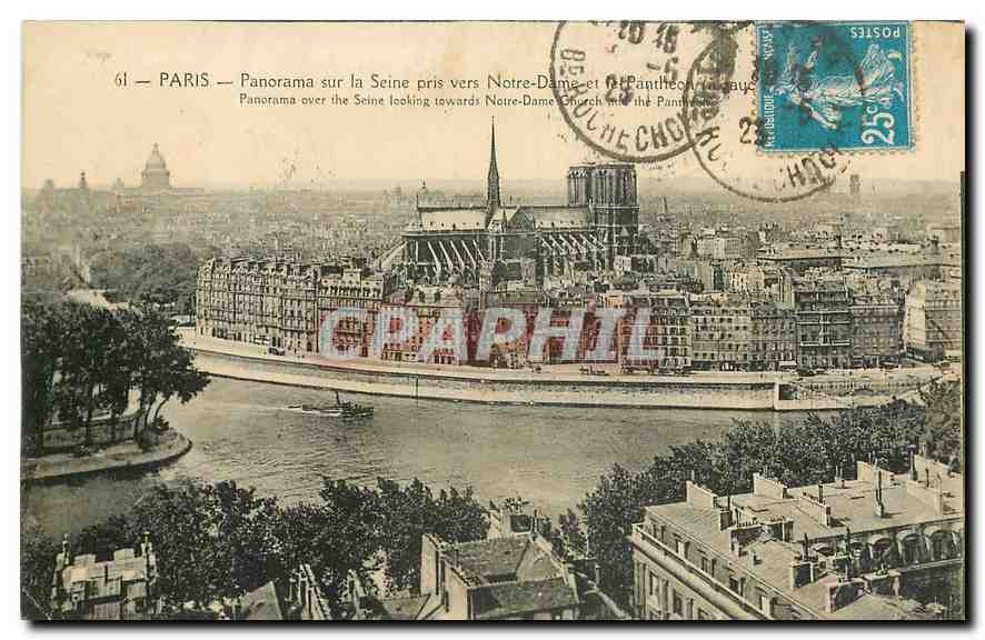 CPA Paris Panorama sur la Seine pris vers Notre Dame et le Pantheon 