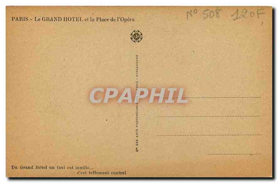 CPA Paris le Grand Hotel et la Place de l'Opera  — Rückseite