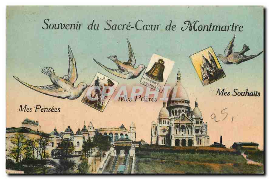 CPA Souvenir du Sacre Coeur de Montmartre Mes Pensees Mes Prieres Mai Souhaits Hirondelles