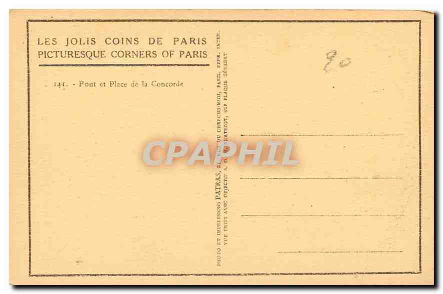 CPA Les Jolis Coins de Paris Pont et Place de la Concorde  — Rückseite