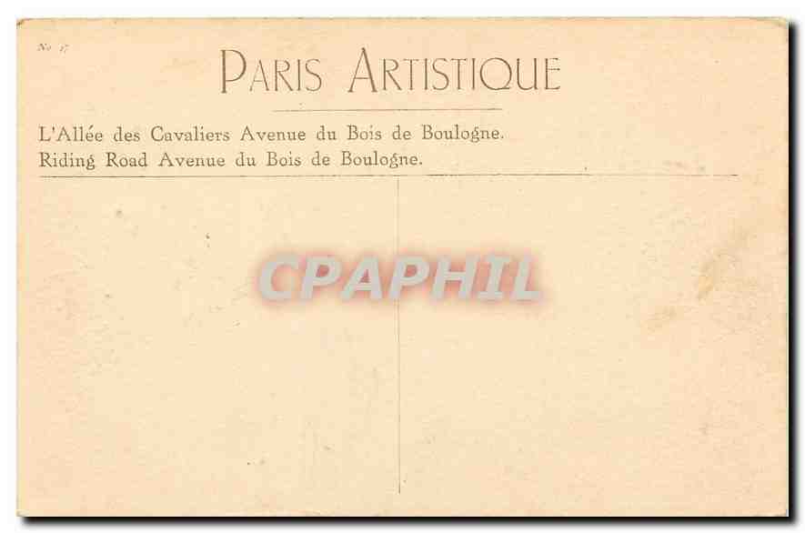 CPA Paris Artistique l'Allee des Cavaliers Avenue du Bois de Boulogne  — Verso
