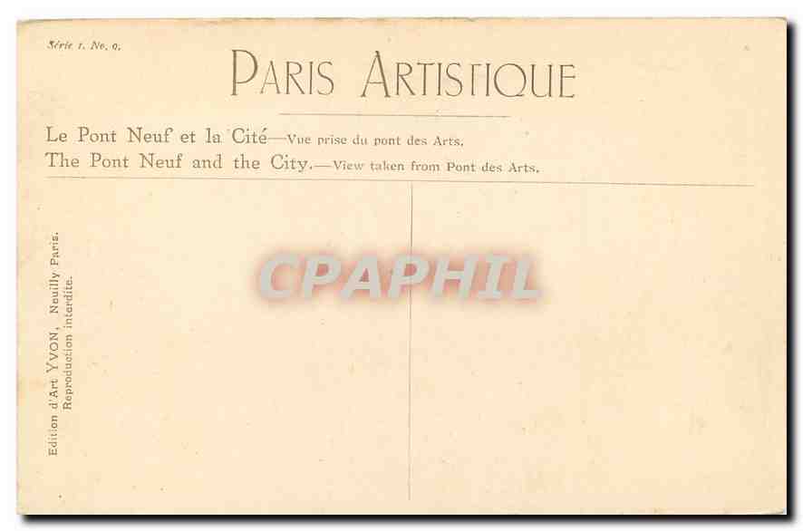 CPA Paris Artistique le Pont Neuf et la Cite vue prise du Pont des Arts  — Verso