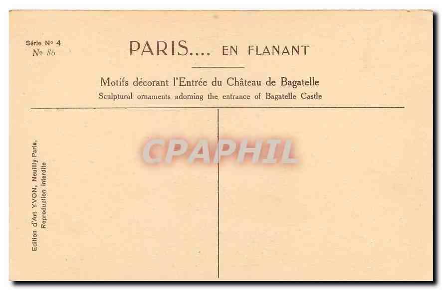 CPA Paris en Flanant Motifs decorant l'Entree du Chateau de Bagatelle  — Rückseite