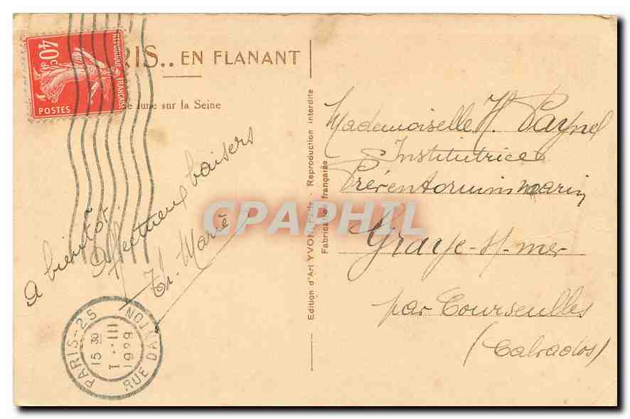 CPA Paris en Flanant lune sur la Seine Tour Eiffel — Rückseite