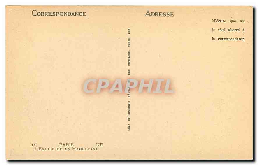 CPA Paris l'eglise de la Madeleine  — Verso