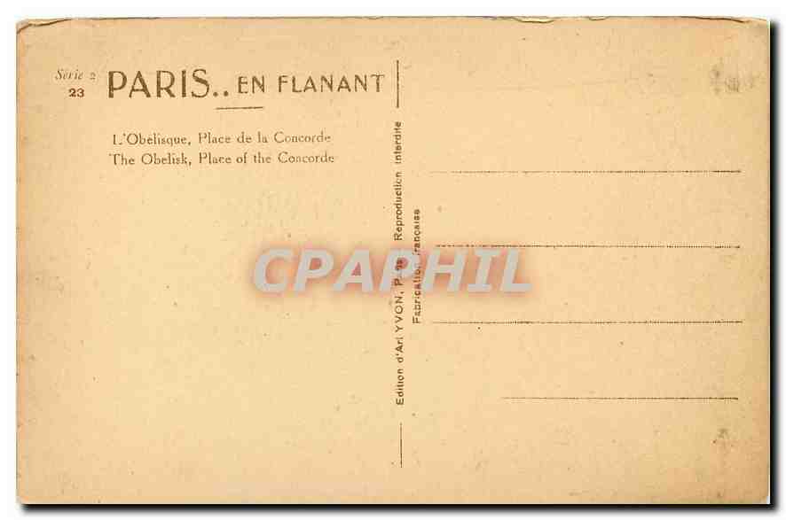 CPA Paris en Flanant l'Obelisque Place de la Concorde  — Rückseite