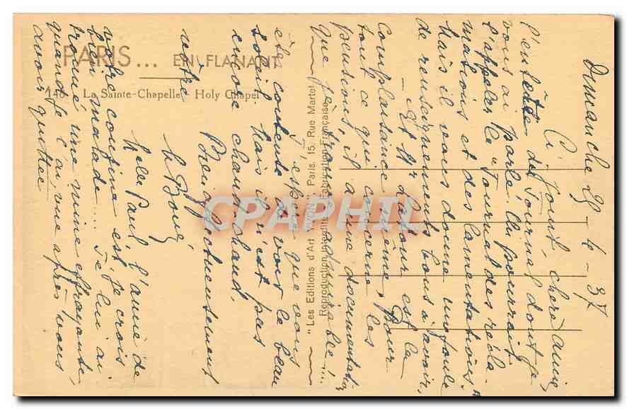 CPA Paris en Flanant la Sainte Chapelle  — Verso