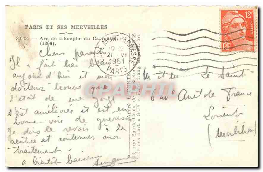 CPA Paris et ses Merveilles Arc de Triomphe du Carrousel 1806  — Rückseite