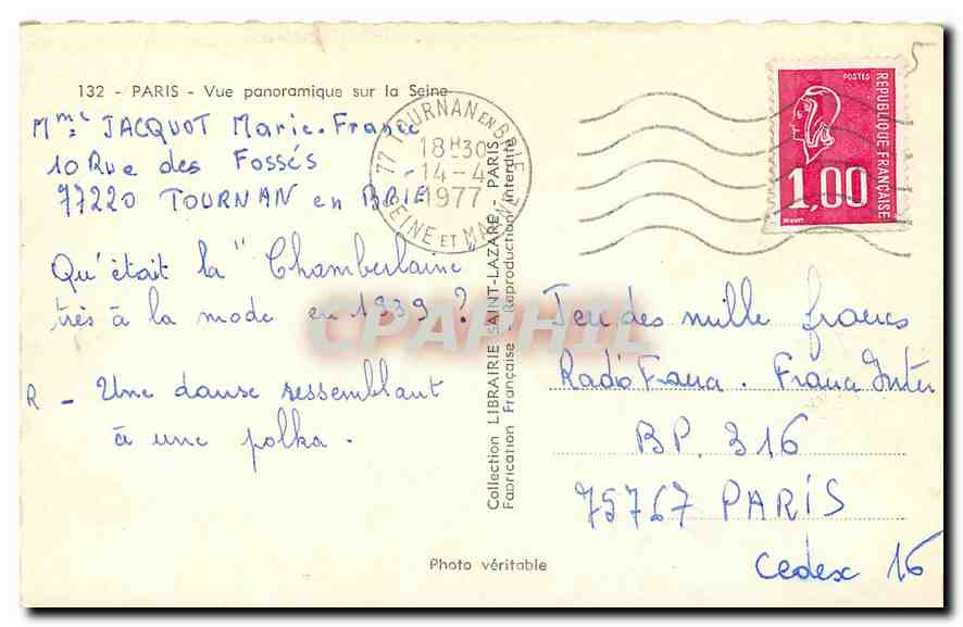 CPA Paris vue Panoramique sur la Seine  — Rückseite