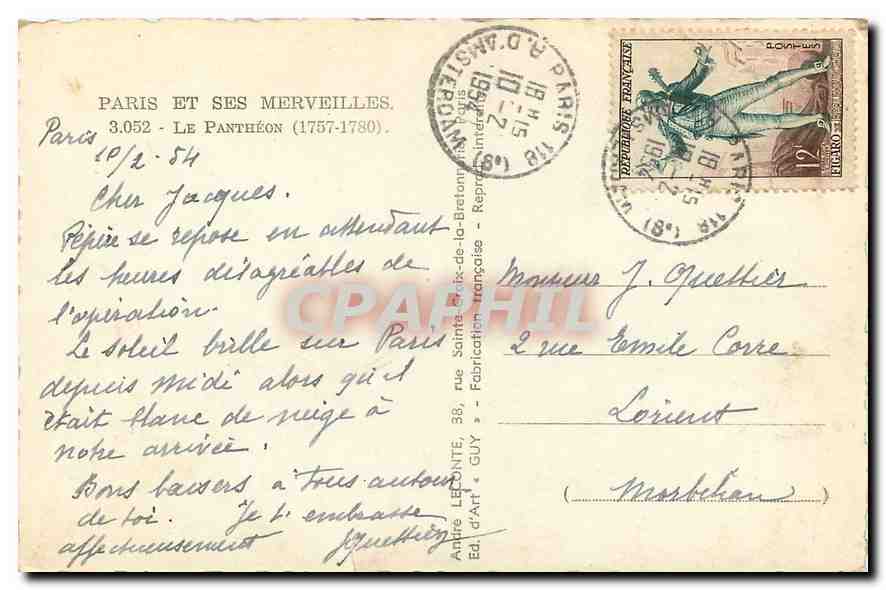 CPA Paris et ses Mervesilles le Pantheon 1757 1780  — Rückseite