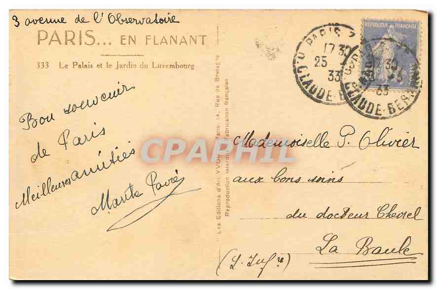 CPA Paris en Flanant le Palais et le Jardin du Luxembourg  — Rückseite