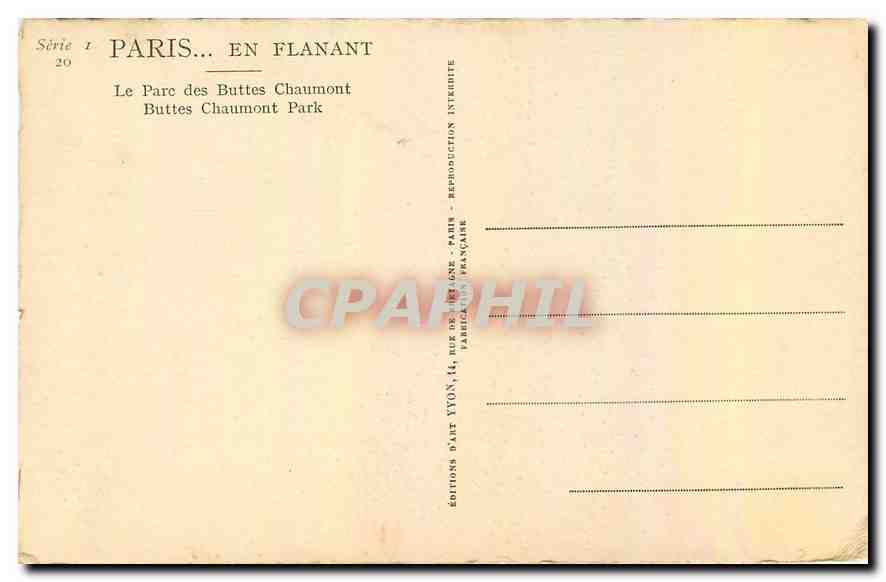 CPA Paris en Flanant le Parc des Buttes Chaumont  — Rückseite