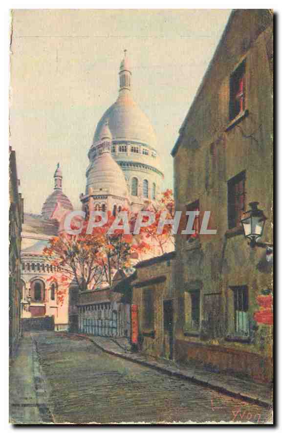 CPA Paris en Flanant Montmartre la Basilique vue de la Rue du Chevalier de la Barre 