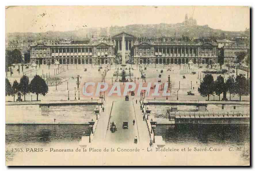 CPA Paris Panorama de la Place de la Concorde la Madeleine et le Sacre Coeur 