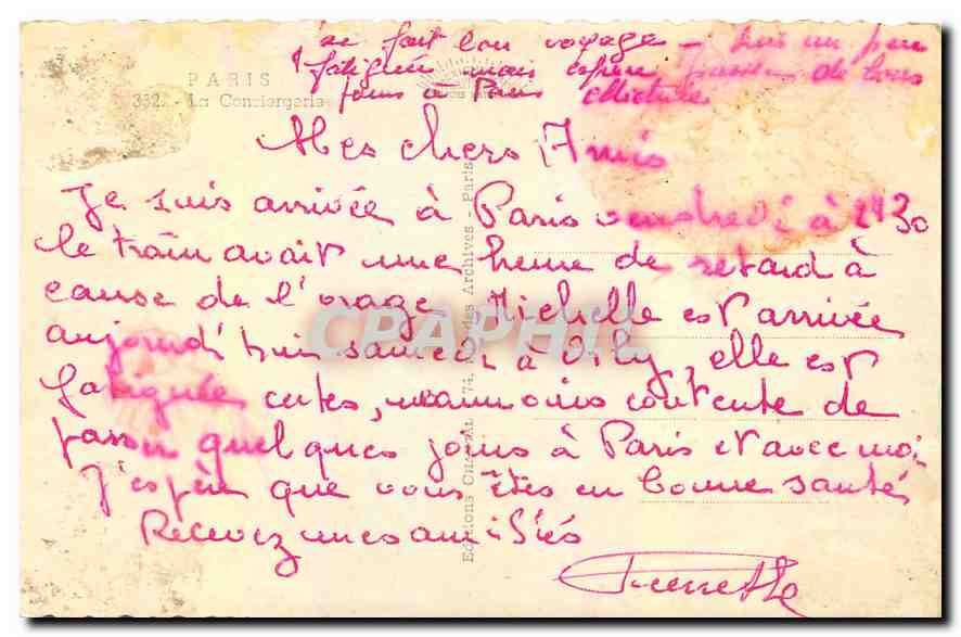 CPA Paris la Conciergerie  — Verso