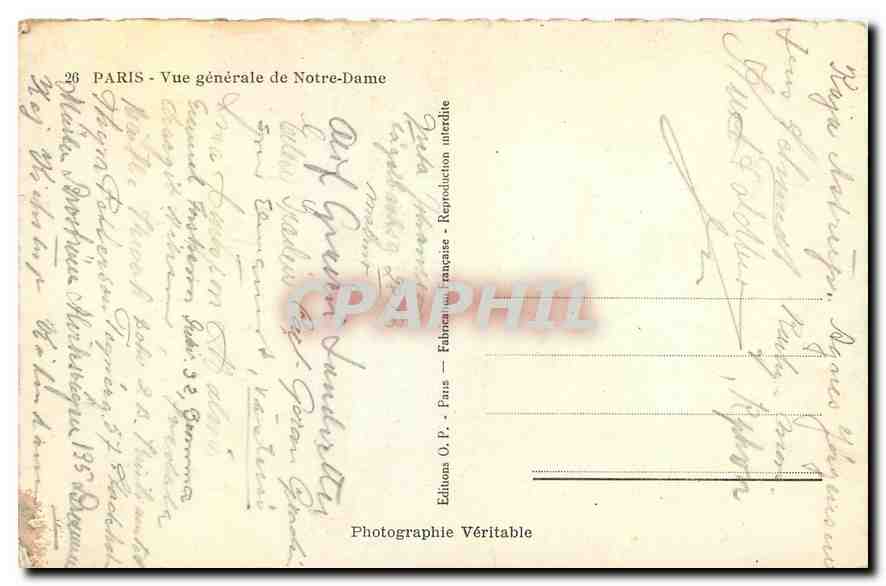 CPA Paris vue generale de Notre Dame  — Rückseite