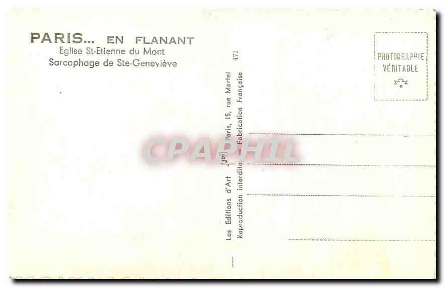 CPA Paris en Flanant Eglise St Etienne du Mont Sarcophage de Ste Genevieve  — Rückseite