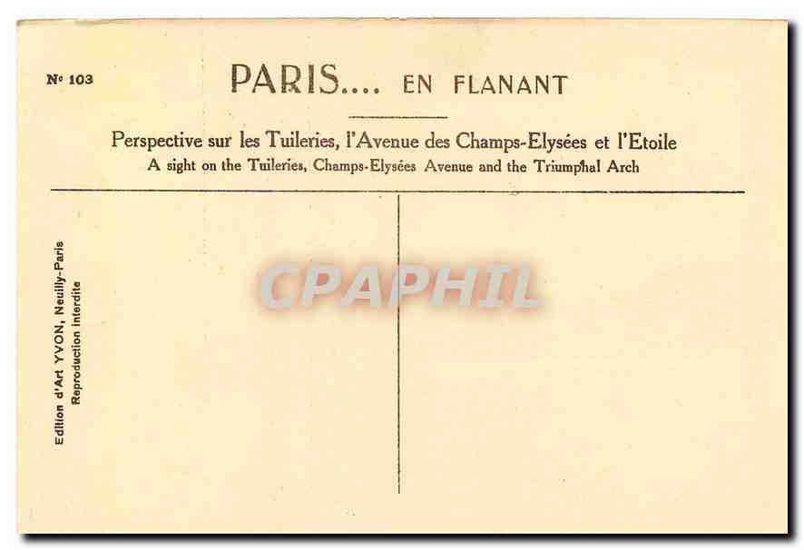 CPA Paris en Flanant Perspective sur les Tuileries l'Avenue des Champs Elysees et l'Etoile  — Rückseite
