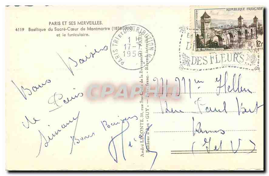 CPA Paris et ses Merveilles Basilique du Sacre Coeur de Montmartre 1876 1910 et le Funiculaire  — Rückseite