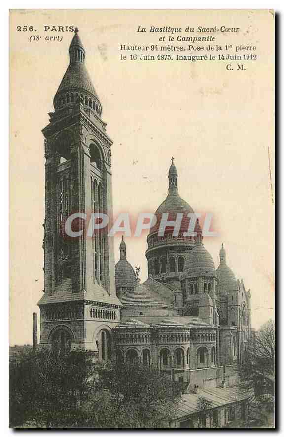 CPA Paris 18 arrt la Basilique du Sacre Coeur et le Campanile Pose de la 1er Pierre le 16 Juin 1875 