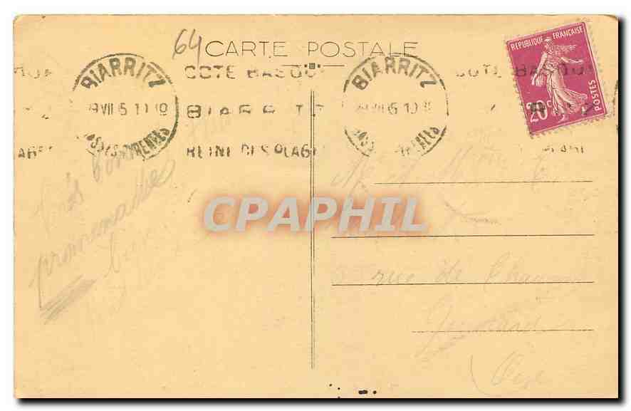 Biarritz — Effet de vague au Rocher de la Vierge — G.H.V. n°37 — Verso