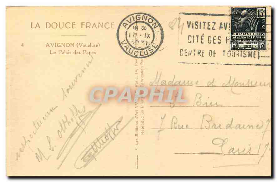 CPA La Douce France Avignon Vaucluse Le Palais des Papes  — Verso
