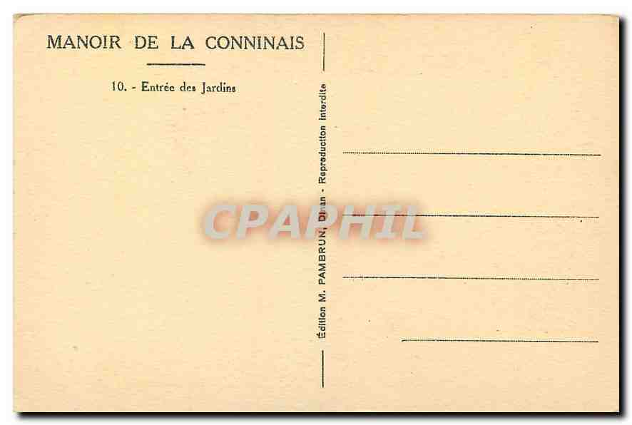 Dinan - Manoir de la Conninais — Entrée des Jardins — Édition M. Pambrun, Dinan — Verso