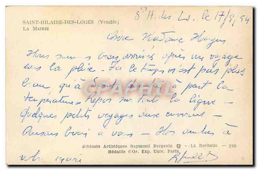 CPA Saint Hilaire des Loges Vendee La Mairie  — Back