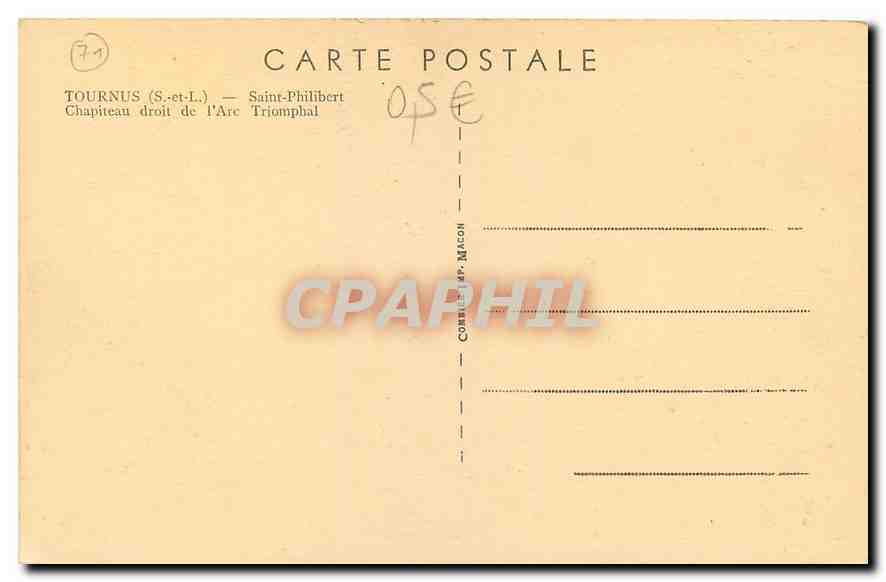 CPA Tournus S et L Saint Philibert Chapiteau droit de l'Arc Triomphal  — Rückseite