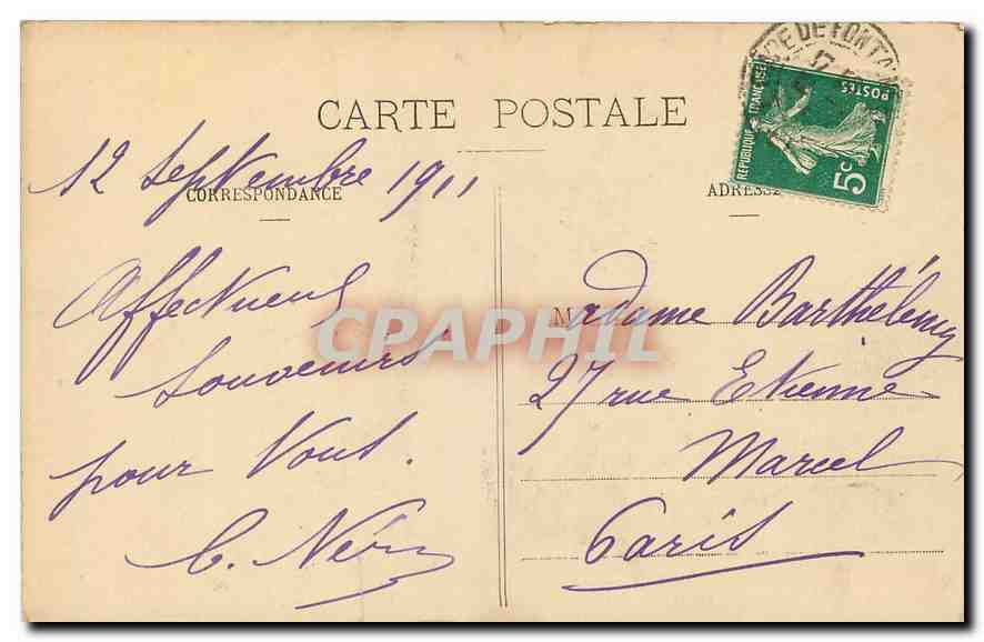 Palais de Fontainebleau — L'Étang des Carpes — éditeur inconnu, n° de série non visible — Verso