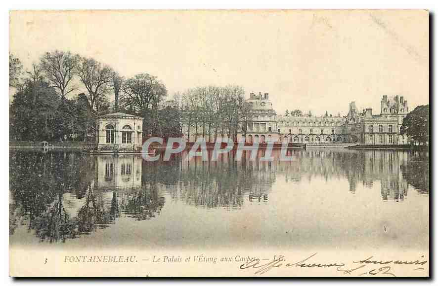 Fontainebleau — Das Schloss und der Karpfenteich — Plakate von Paris