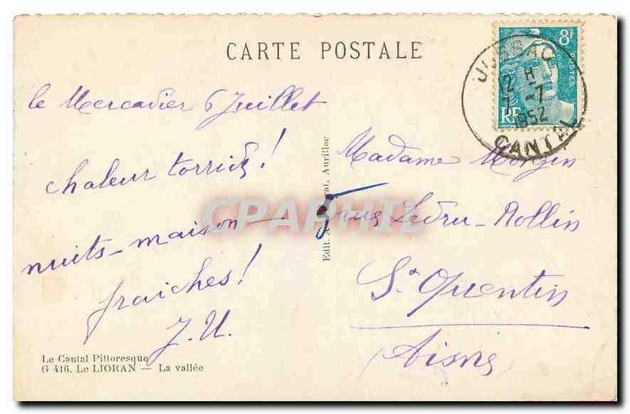 CPA Le Cantal Pittoresque Le Lioran La vallee  — Rückseite