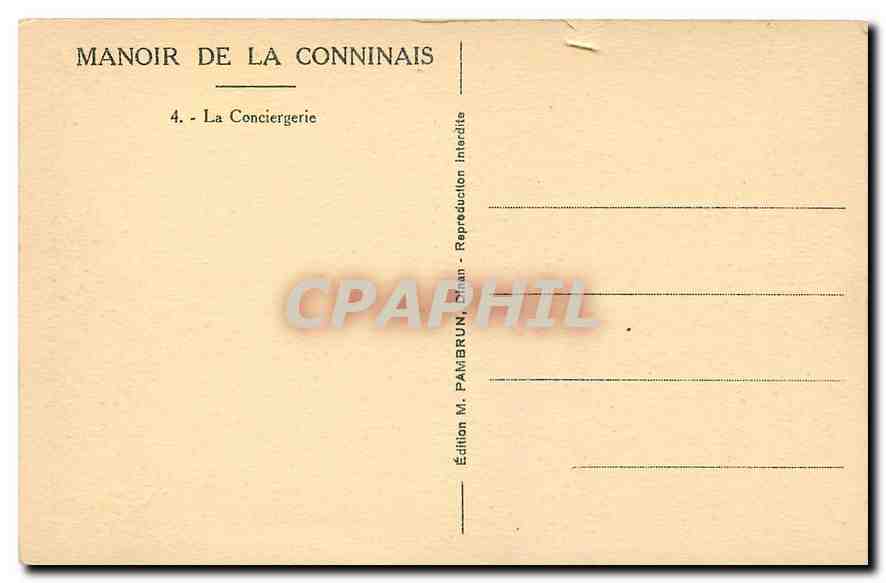 Dinail - Manoir de la Conninais — La Conciergerie — Édition M. Pambrun — Verso