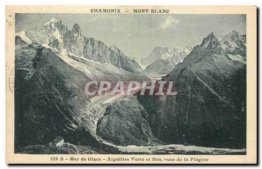 CPA Chamonix Mont Blanc Mer de Glace Aiguilles Verte et Dru vues de la Flegere 