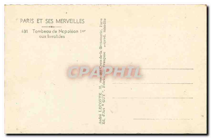 CPA Paris et ses merveilles tombeau de Napoleon Ier aux Invalides  — Rückseite